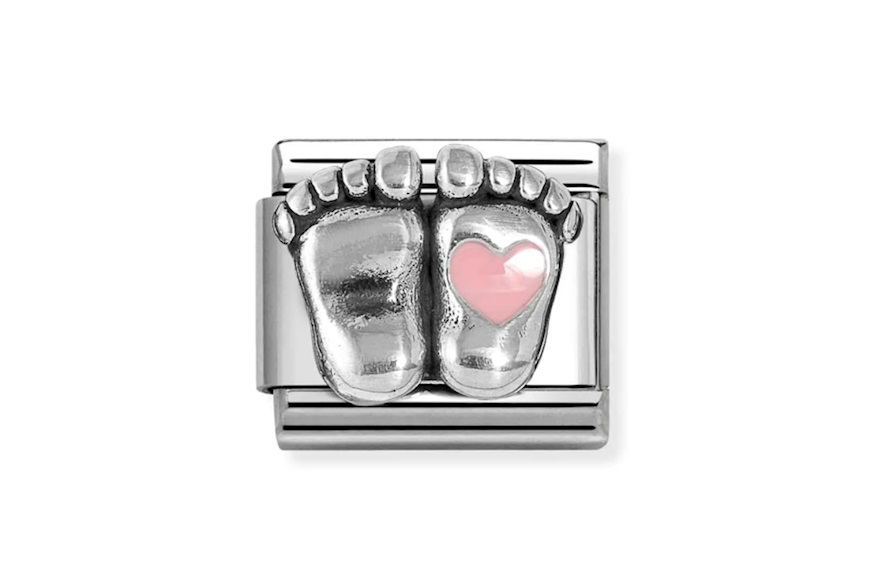 Piedini Cuore Rosa Composable acciaio argento e smalto Nomination