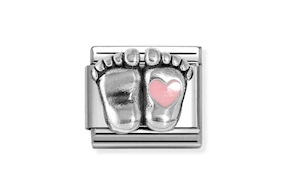 Piedini Cuore Rosa Composable acciaio argento e smalto Nomination