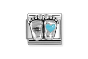 Piedini cuore Azzurro Composable acciaio argento e smalto Nomination