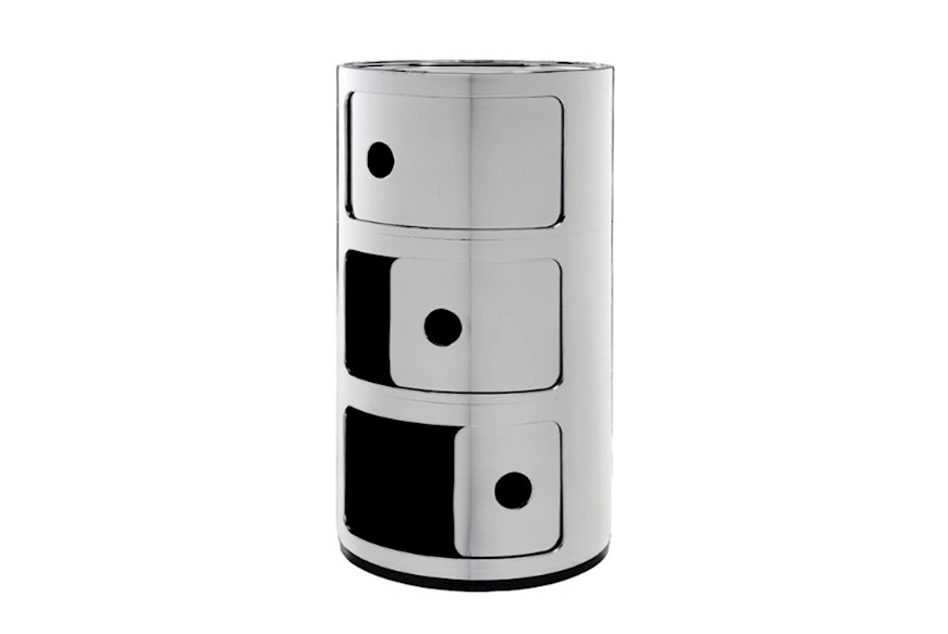Cassettiera Componibile Metal a tre elementi colore cromato Kartell