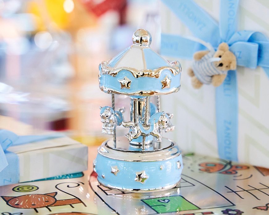 Music box Horses carousel blue Selezione Zanolli