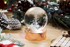 Sfera di cristallo Albero con incisione laser 3D e base in rame lucido Selezione Zanolli