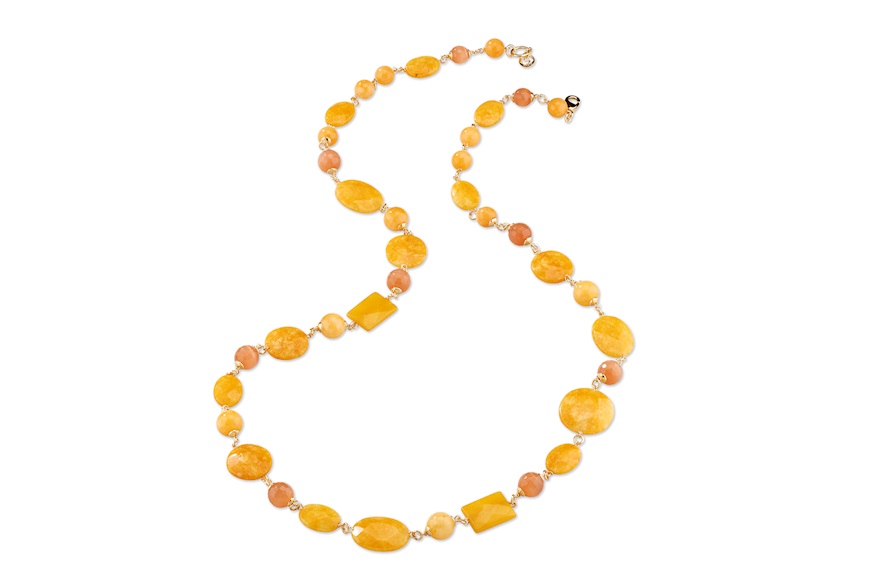 Necklace Brigitte brass in gold plated brass with orange cat's eye and yellow jade Sovrani