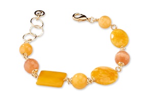 Bracciale Brigitte ottone dorato con occhio di gatto arancio e giada gialla Sovrani