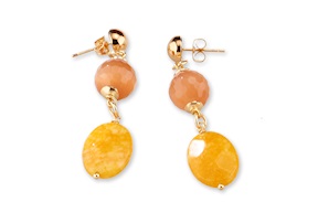 Earrings Brigitte in gold plated brass with orange cat's eye and yellow jade Sovrani