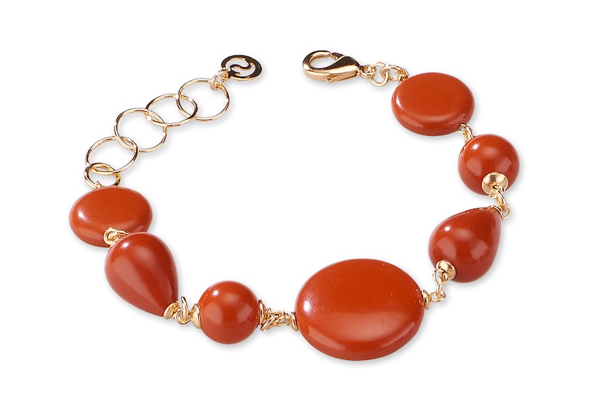 Bracelet Cerise brass in gold plated brass with red coral Sovrani
