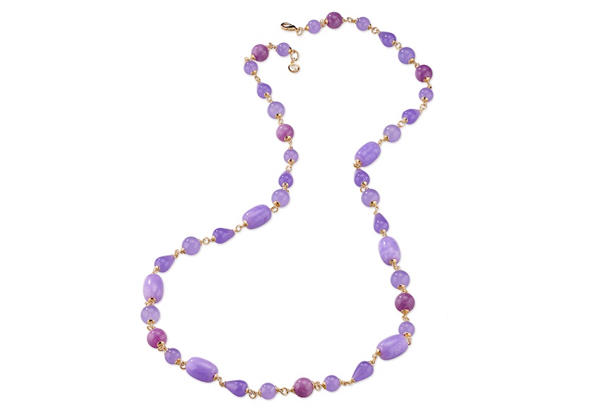 Collana Rosette ottone dorato con giada viola e lavanda Sovrani