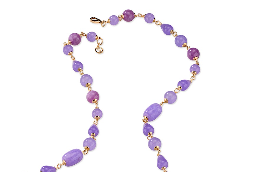 Collana Rosette ottone dorato con giada viola e lavanda Sovrani