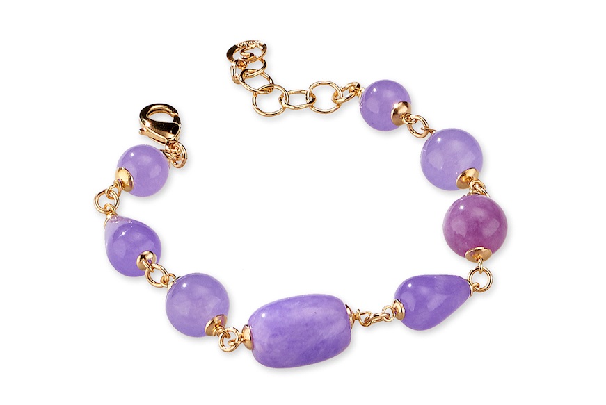 Bracciale Rosette ottone dorato con giada viola e lavanda Sovrani
