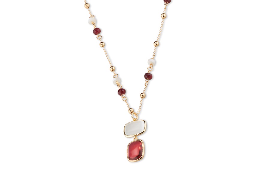 Bracciale Madeleine ottone dorato con madreperla, occhio di gatto bianco e bordeaux Sovrani