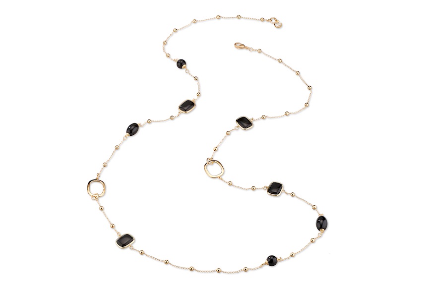 Collana Isabelle ottone dorato con onice e cristalli occhio di gatto nero Sovrani