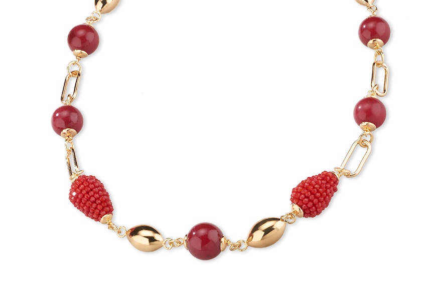 Collana Amelie ottone dorato con giada rubellite e more rosse Sovrani