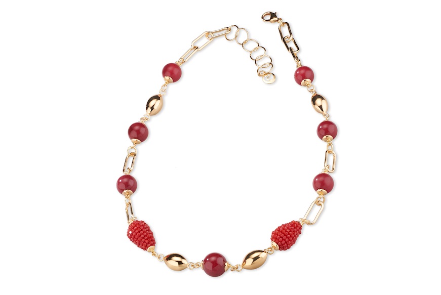 Collana Amelie ottone dorato con giada rubellite e more rosse Sovrani