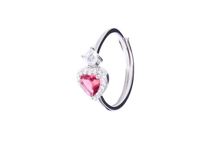 Anello argento con cuore zircone rubino Sovrani