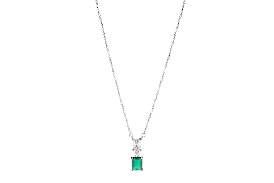 Collana argento con pendente rettangolo zircone smeraldo Sovrani