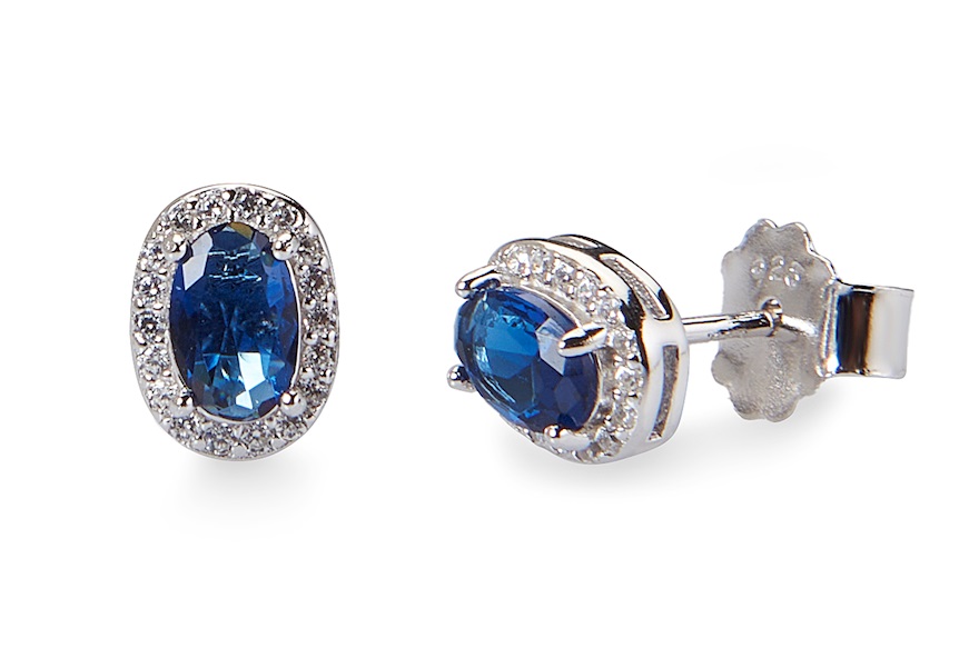 Orecchini Luce argento con zircone zaffiro ovale Sovrani
