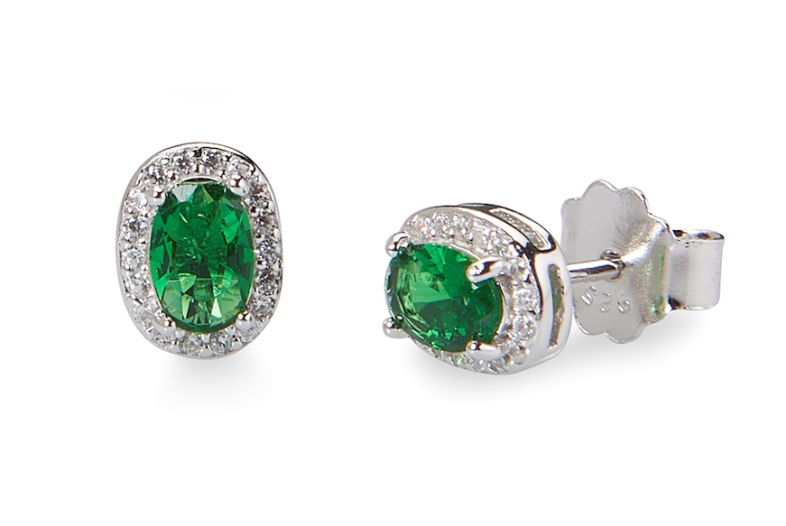 Orecchini Luce argento con zircone smeraldo ovale Sovrani