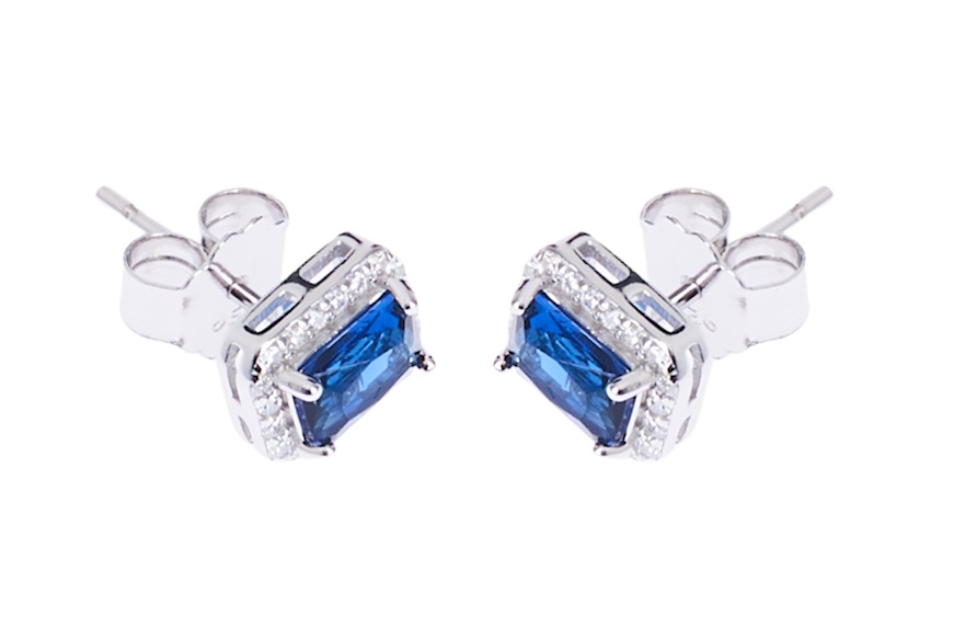 Orecchini argento con rettangolo zircone zaffiro Sovrani