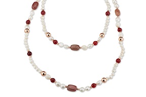 Collana Eulalie ottone con perle di fiume, agata bordeaux e sfere rosè Sovrani