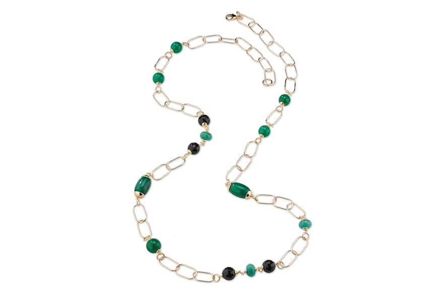 Collana Sarah ottone dorato con onice, giada smeraldite e giada verde Sovrani