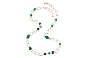Collana Sarah ottone dorato con onice, giada smeraldite e giada verde Sovrani