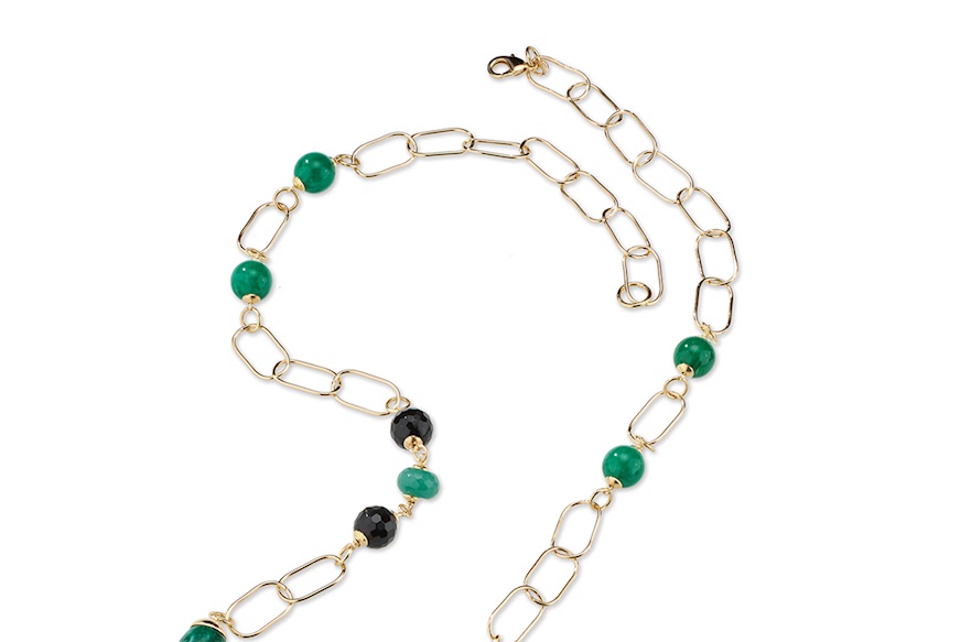 Collana Sarah ottone dorato con onice, giada smeraldite e giada verde Sovrani