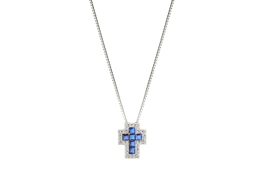 Collana argento con croce con zirconi zaffiro Sovrani