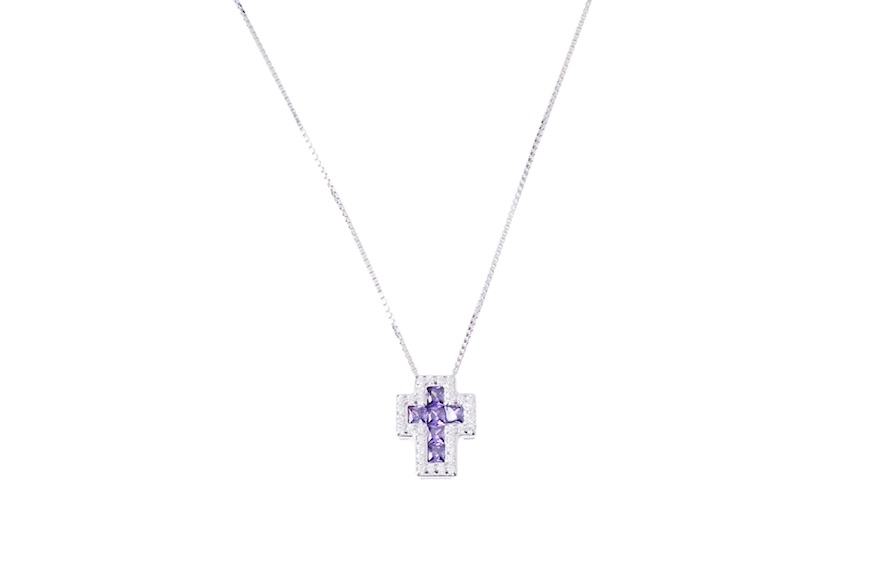 Collana argento con croce con zirconi viola Sovrani