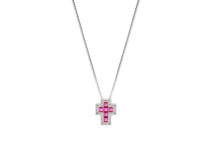 Collana argento con croce con zirconi rubino Sovrani