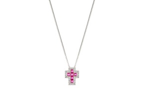Collana argento con croce con zirconi rubino Sovrani