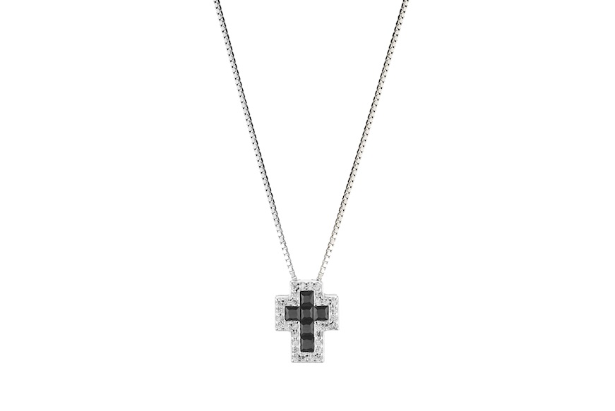 Necklace silver with cross in black zircons Sovrani
