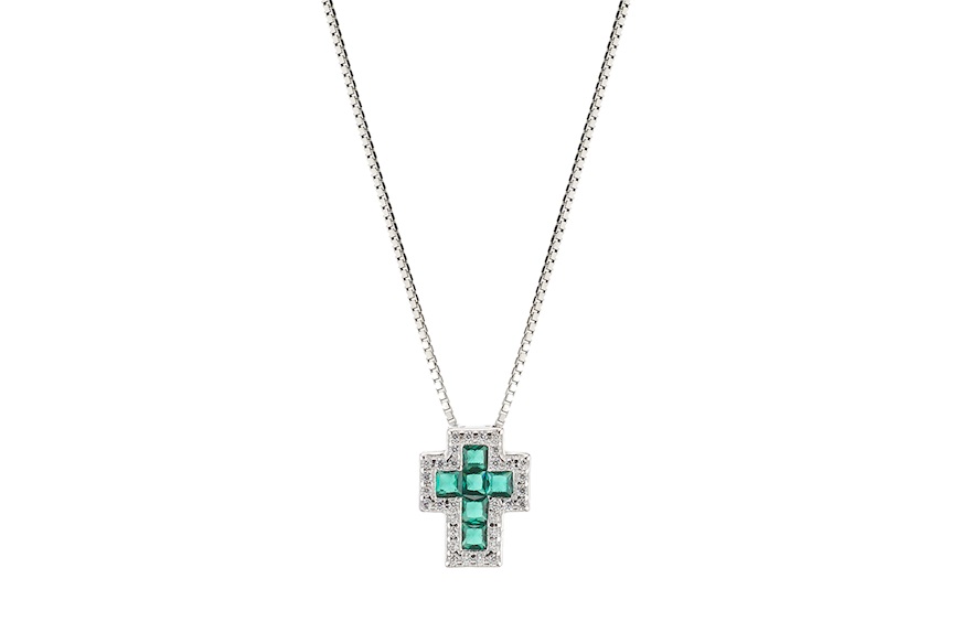 Collana argento con croce con zirconi smeraldo Sovrani