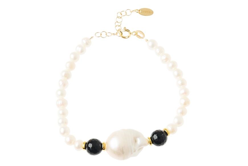 Bracciale argento con perle barocche e agata nera Selezione Zanolli