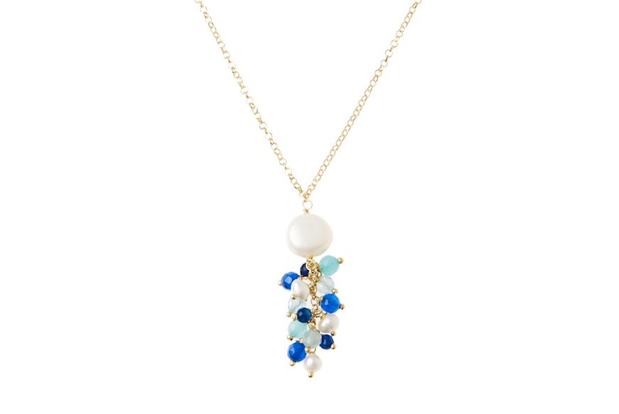 Collana argento con ciuffo di perle e agata blu azzurra Selezione Zanolli