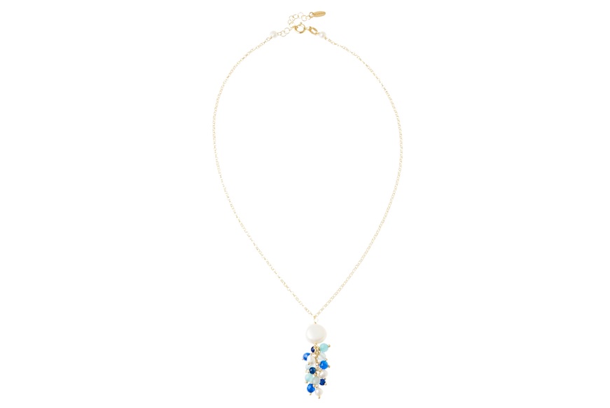 Collana argento con ciuffo di perle e agata blu azzurra Selezione Zanolli