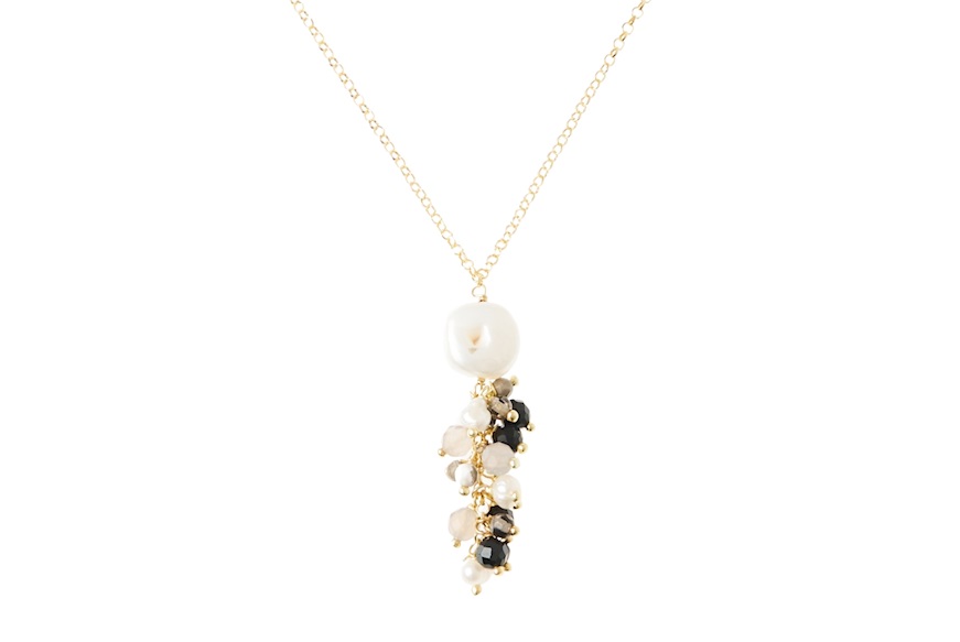 Collana argento con ciuffo di perle e quarzo fumè Selezione Zanolli