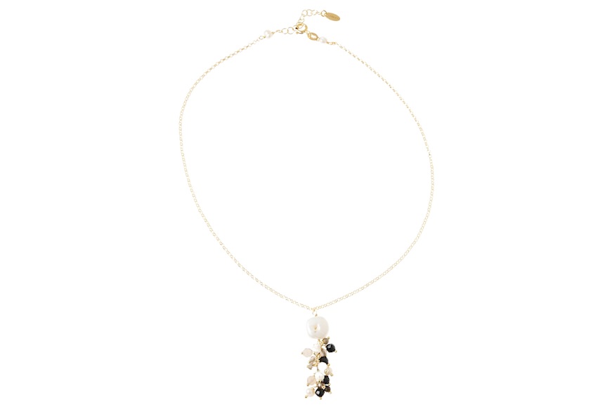 Collana argento con ciuffo di perle e quarzo fumè Selezione Zanolli