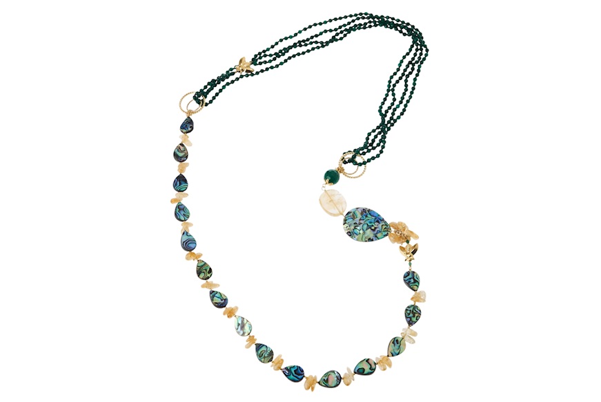 Collana argento dorato con agata verde e quarzo citrino Luisa della Salda