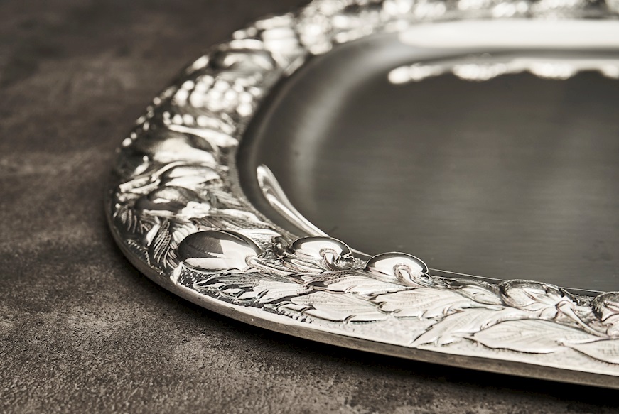 Vassoio stadio argento 1684 grammi con decoro balza a frutta usato ricondizionato Zanolli Vintage