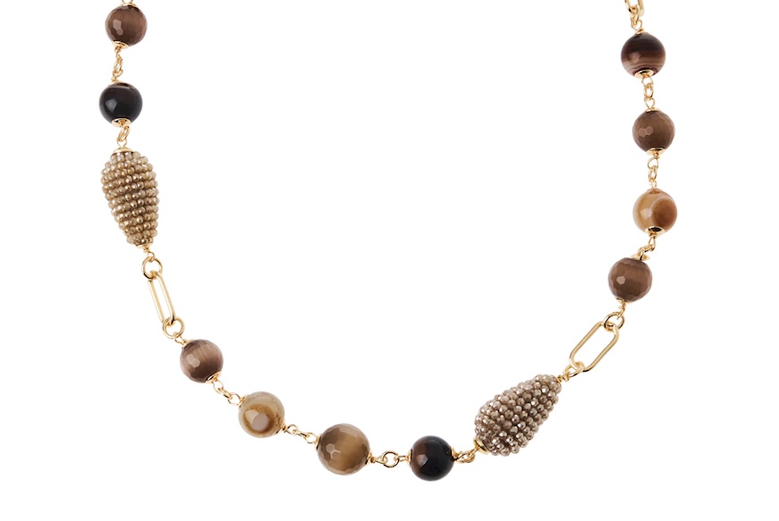 Collana Julienne ottone dorato con occhio di gatto e agata marrone Sovrani