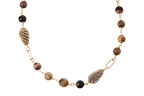 Collana Julienne ottone dorato con occhio di gatto e agata marrone Sovrani