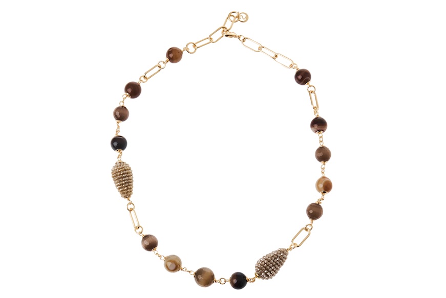 Collana Julienne ottone dorato con occhio di gatto e agata marrone Sovrani