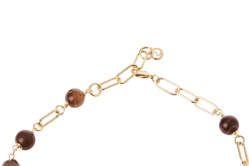 Collana Julienne ottone dorato con occhio di gatto e agata marrone Sovrani