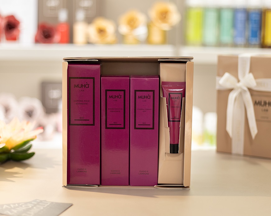 Cream and soap set Cuoio e Lampone 4 pieces Muhà