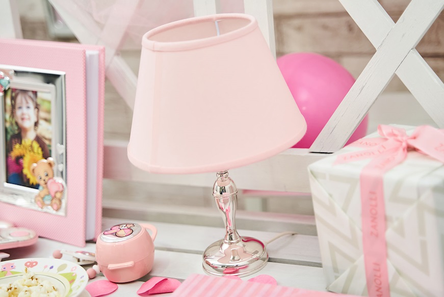 Lampada Bimba argento con paralume rosa Selezione Zanolli
