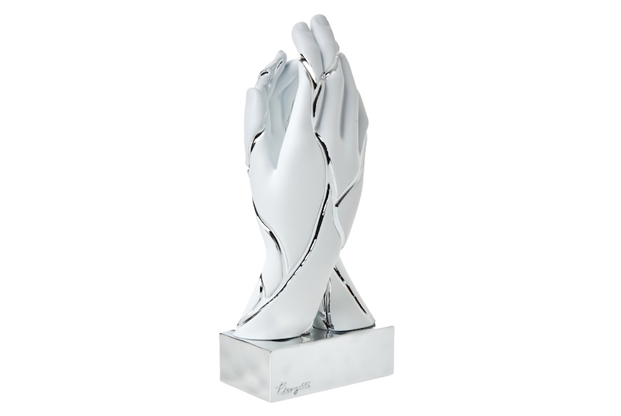 Scultura mani che si intrecciano bianche e argento con base argento Selezione Zanolli