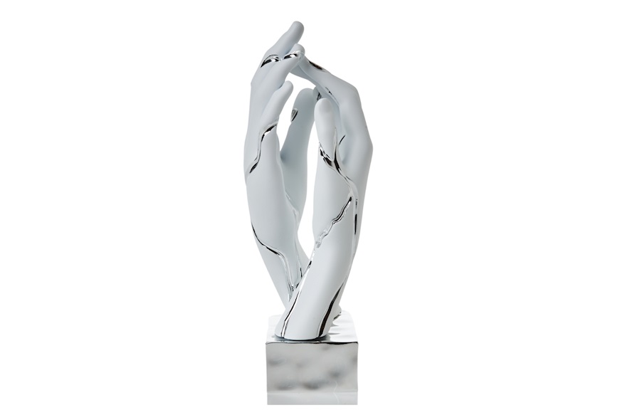Scultura mani che si intrecciano bianche e argento con base argento Selezione Zanolli
