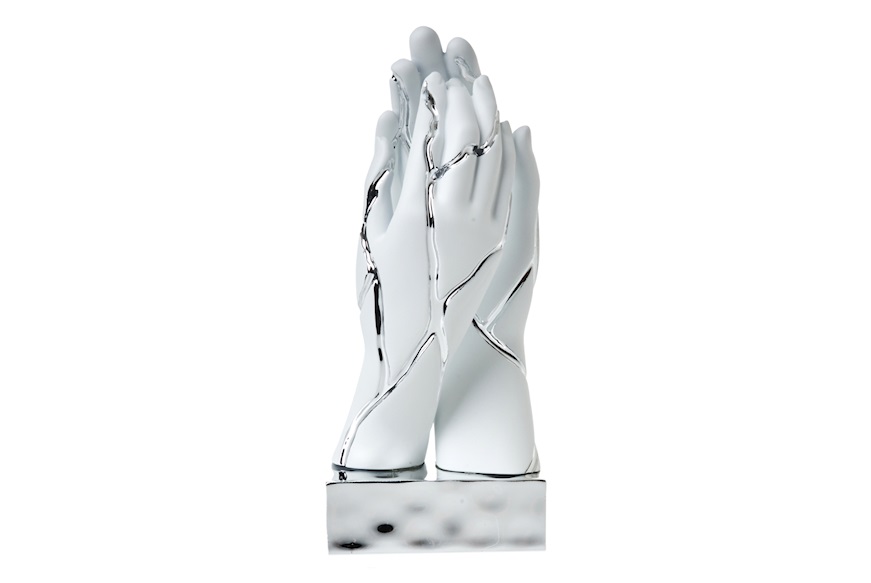 Scultura mani che si intrecciano bianche e argento con base argento Selezione Zanolli