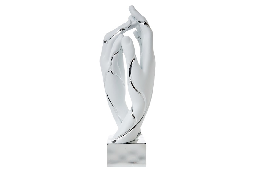 Scultura mani che si intrecciano bianche e argento con base argento Selezione Zanolli