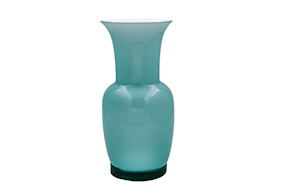 Vaso Opalino vetro di Murano verde paraiba e lattimo Venini
